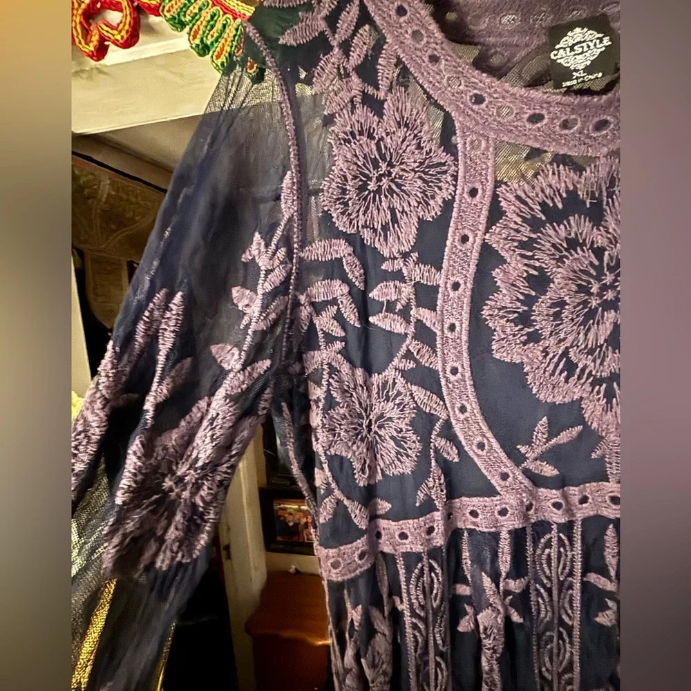 Calstyle Lace Maxi Dress with Navy Slip Womens XL Gorgeous - Picture 3 of 10